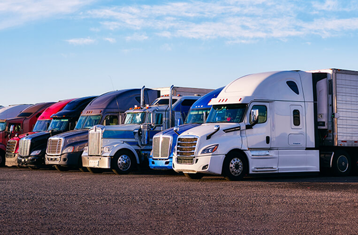 TMC fleet of trucks lined up